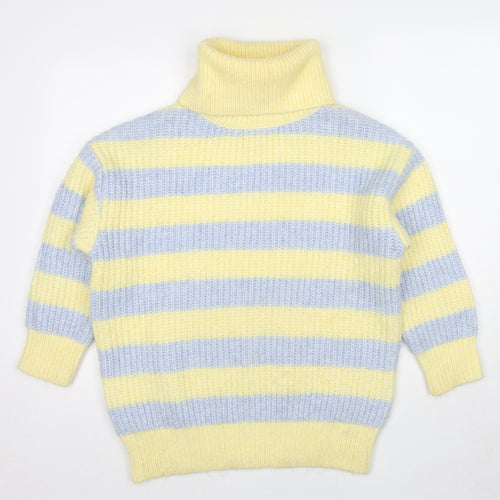 Mango Womens Yellow Roll Neck Striped Polyester Pullover Jumper Size XS
