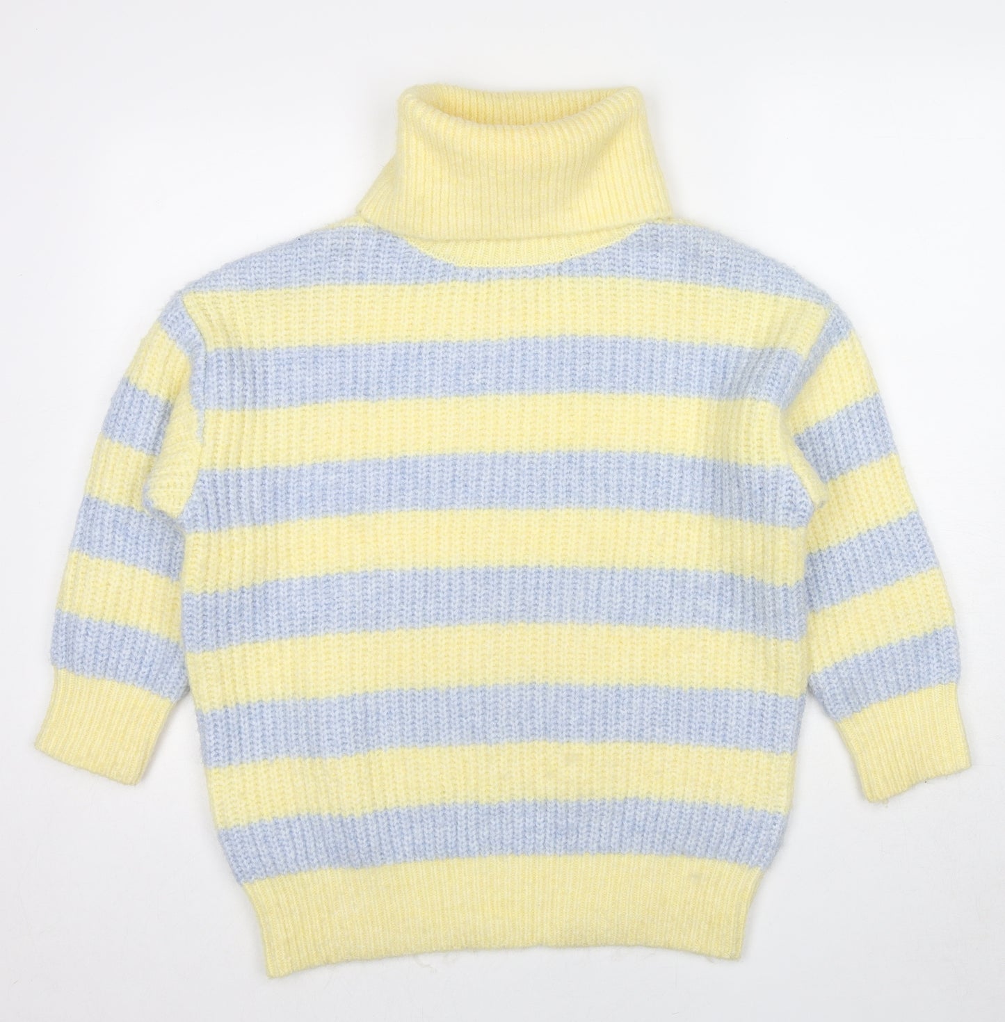 Mango Womens Yellow Roll Neck Striped Polyester Pullover Jumper Size XS