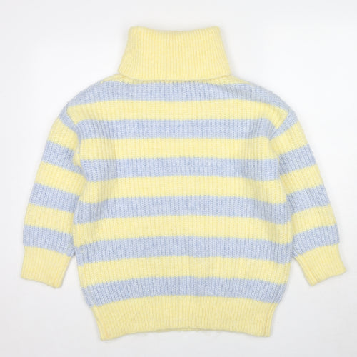 Mango Womens Yellow Roll Neck Striped Polyester Pullover Jumper Size XS