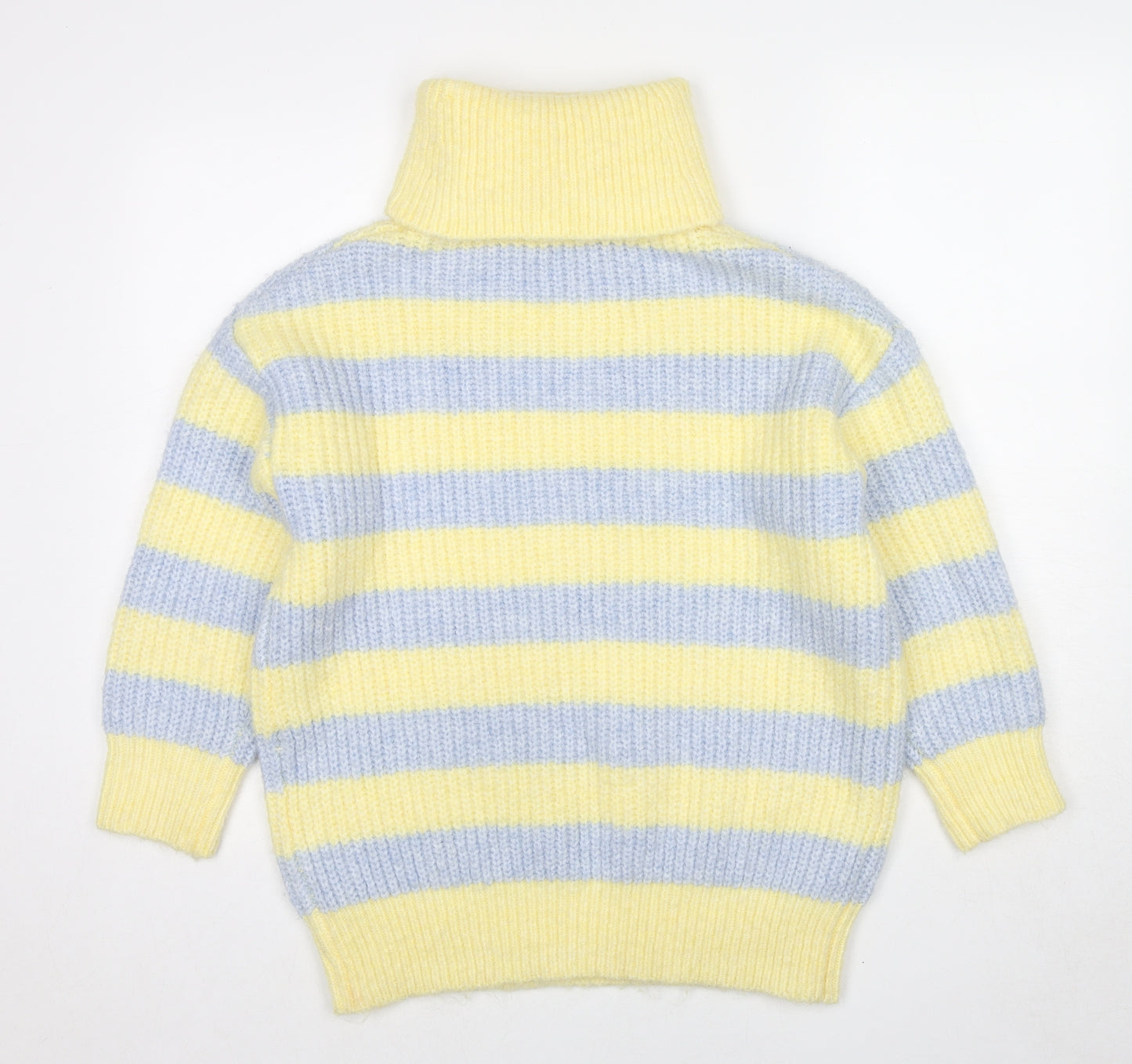 Mango Womens Yellow Roll Neck Striped Polyester Pullover Jumper Size XS