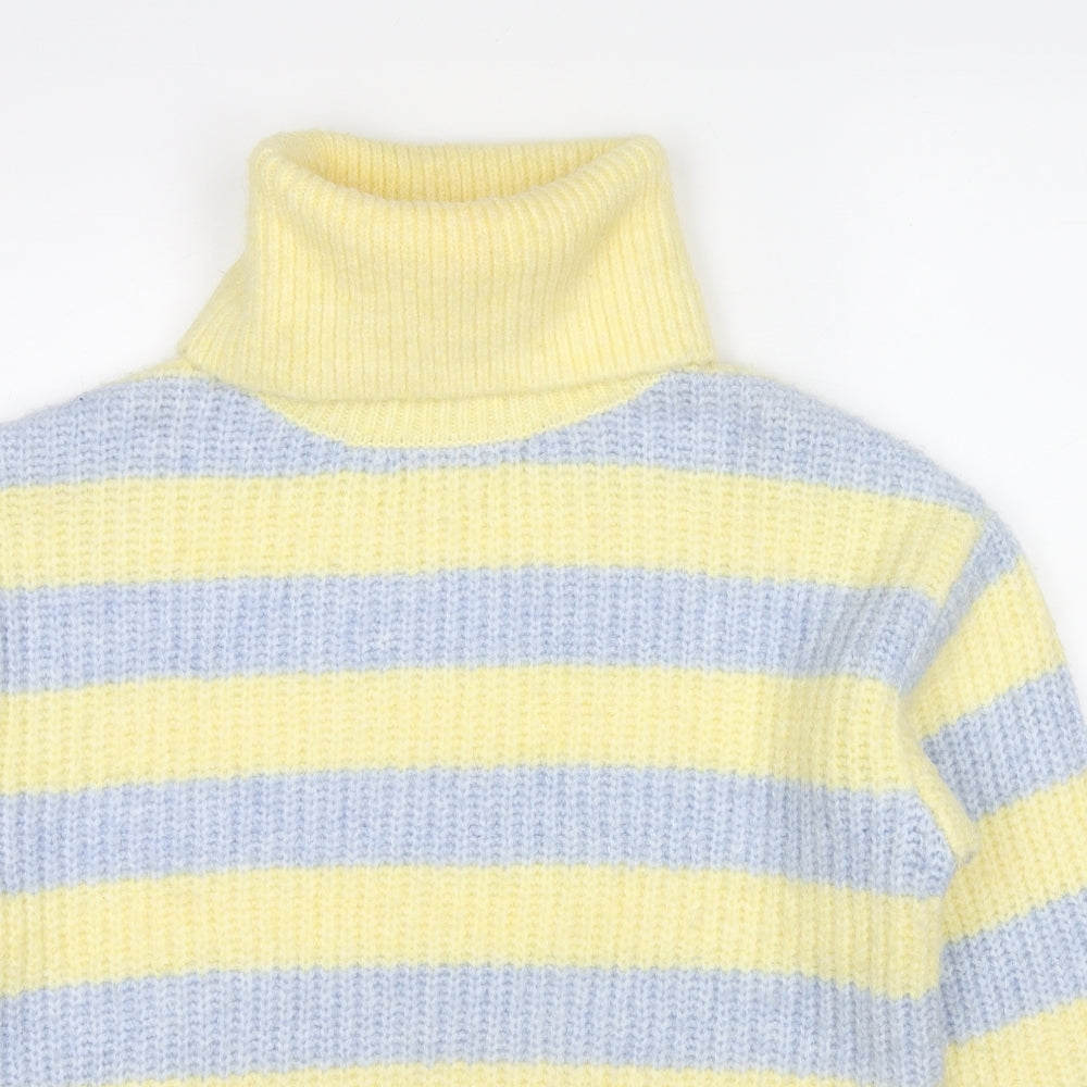Mango Womens Yellow Roll Neck Striped Polyester Pullover Jumper Size XS