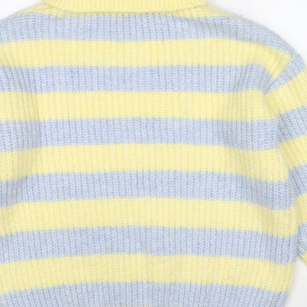 Mango Womens Yellow Roll Neck Striped Polyester Pullover Jumper Size XS