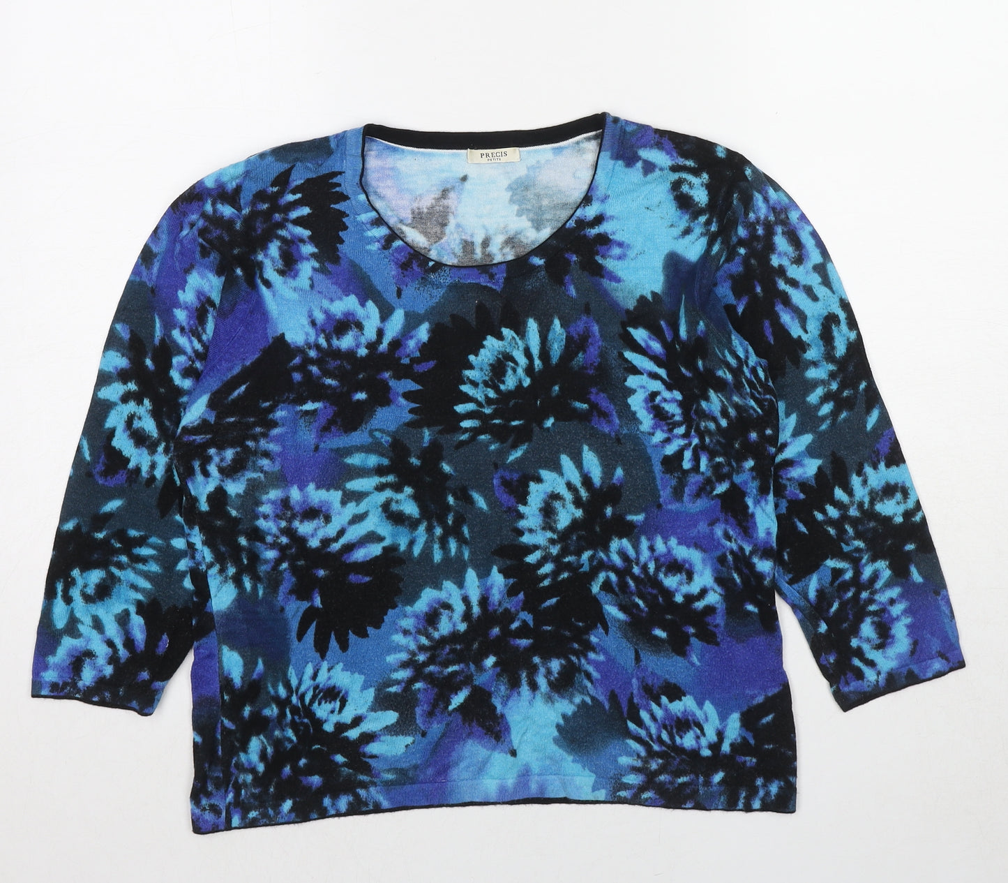 Precis Womens Blue Round Neck Floral Viscose Pullover Jumper Size M