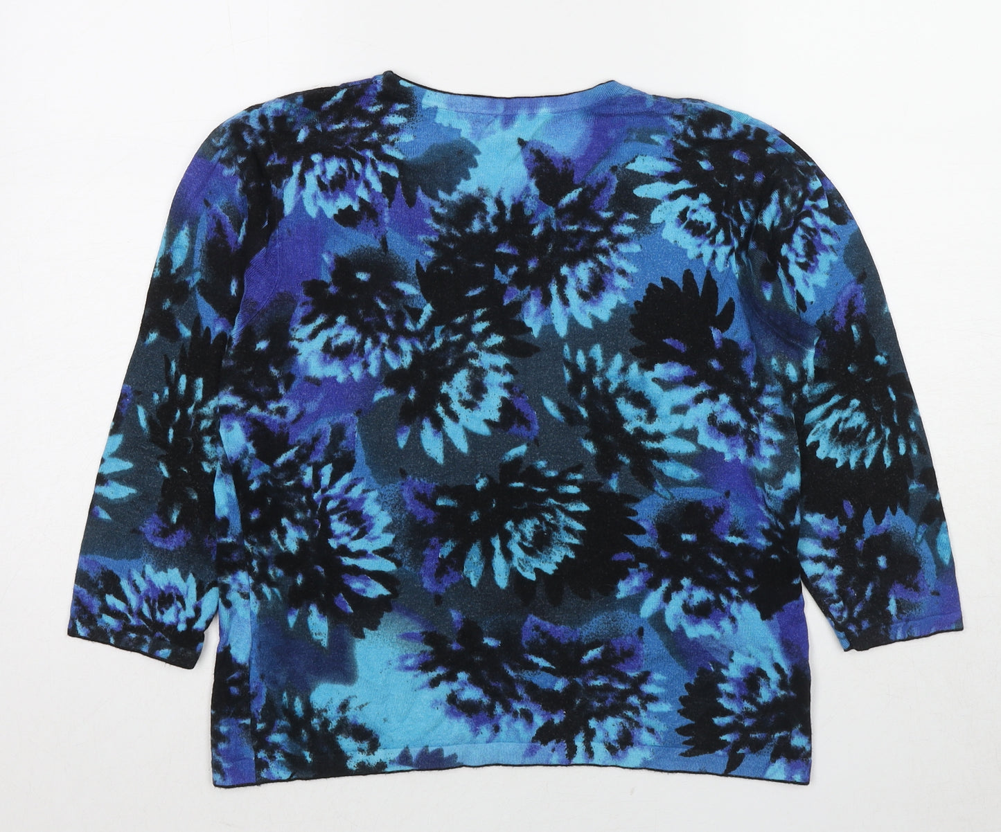 Precis Womens Blue Round Neck Floral Viscose Pullover Jumper Size M