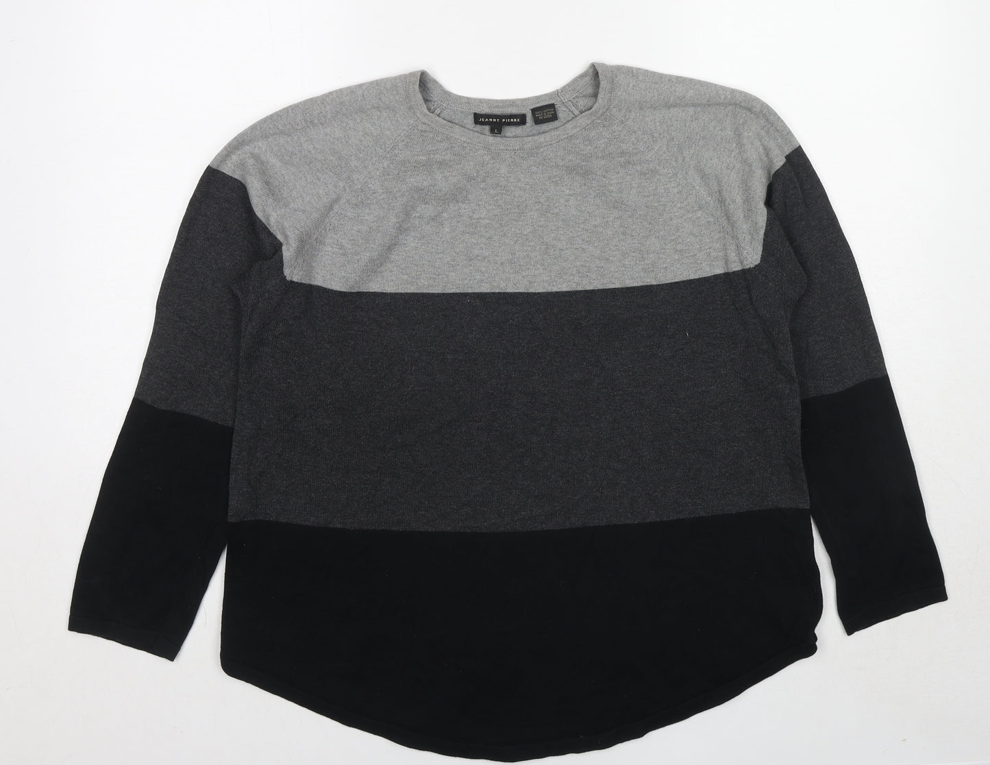 Jeanne Pierre Womens Multicoloured Round Neck Cotton Pullover Jumper Size L - Colourblock