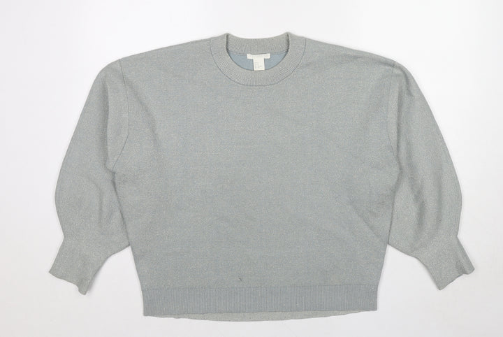 H&M Womens Grey Round Neck Viscose Pullover Jumper Size S