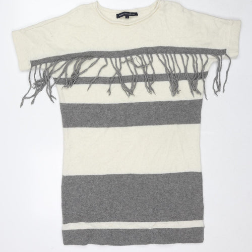 French Connection Womens Ivory Round Neck Striped Wool Pullover Jumper Size S