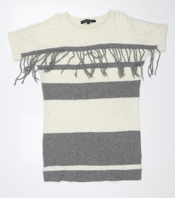 French Connection Womens Ivory Round Neck Striped Wool Pullover Jumper Size S