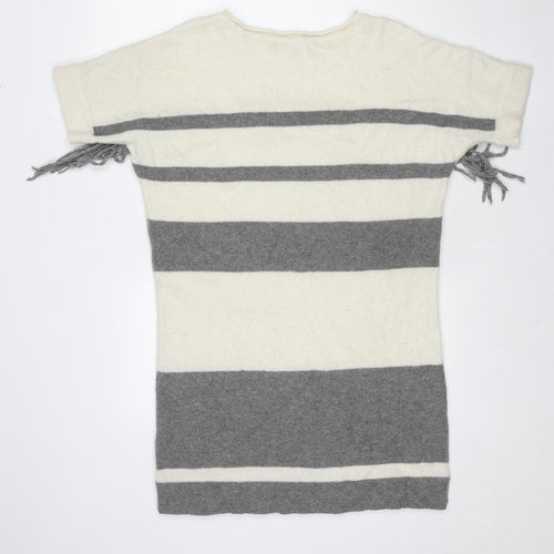 French Connection Womens Ivory Round Neck Striped Wool Pullover Jumper Size S