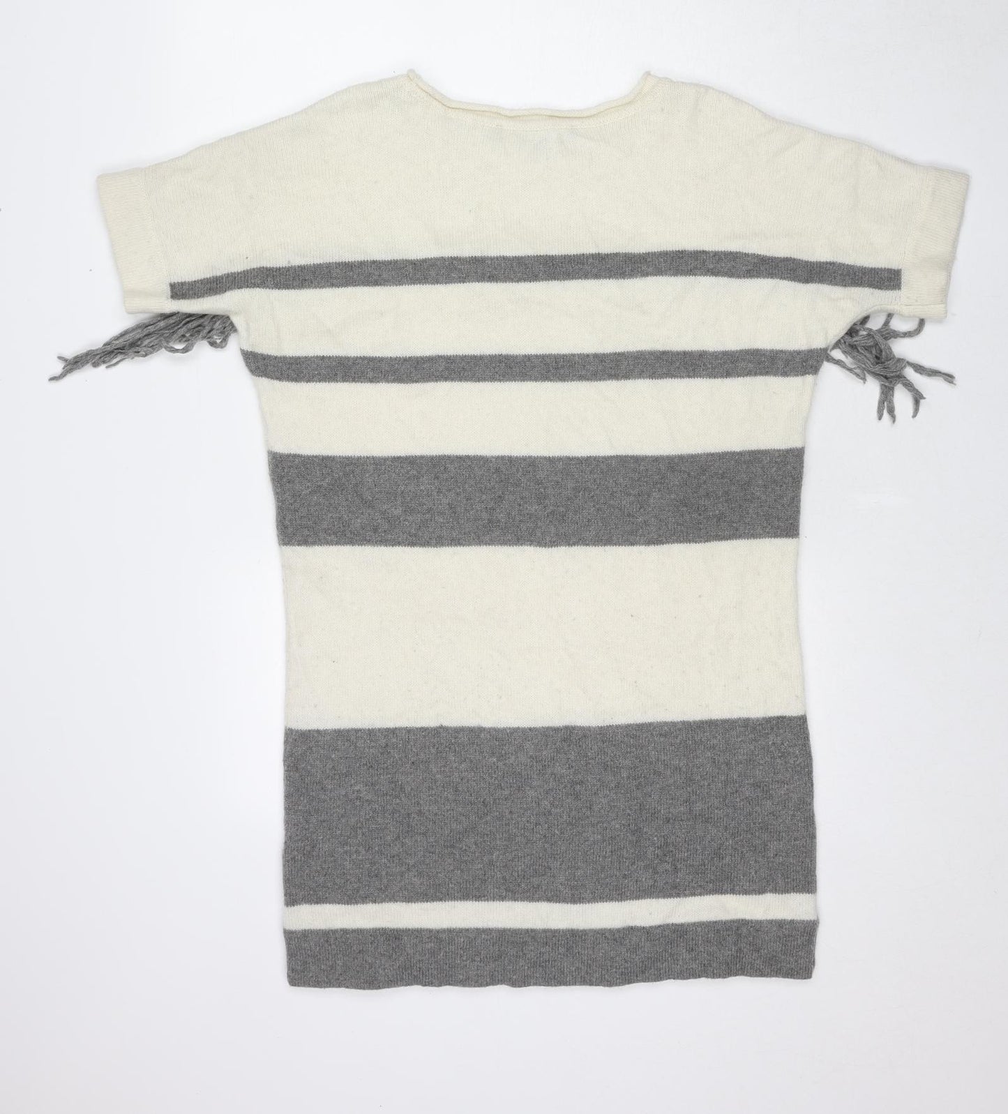 French Connection Womens Ivory Round Neck Striped Wool Pullover Jumper Size S