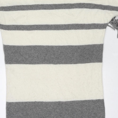 French Connection Womens Ivory Round Neck Striped Wool Pullover Jumper Size S