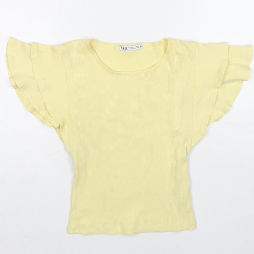 Zara Womens Yellow Cotton Basic Tank Size S Round Neck