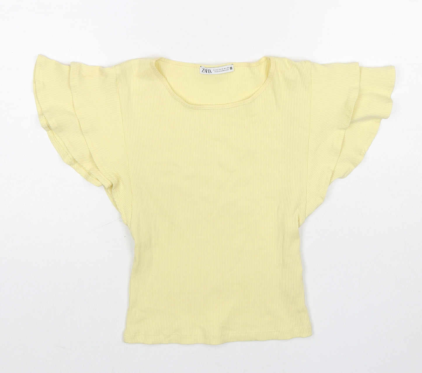 Zara Womens Yellow Cotton Basic Tank Size S Round Neck