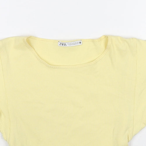 Zara Womens Yellow Cotton Basic Tank Size S Round Neck