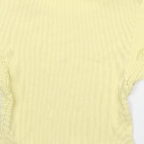 Zara Womens Yellow Cotton Basic Tank Size S Round Neck
