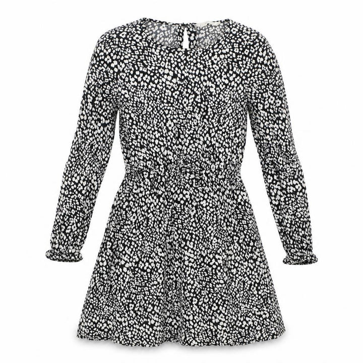 Mango Girls Black Animal Print Viscose Fit & Flare Size 10 Years Boat Neck Button