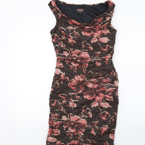 Phase Eight Womens Brown Floral Polyester Shift Size 10 Boat Neck Zip