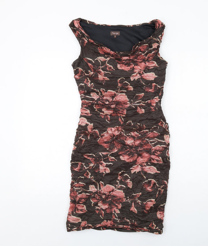 Phase Eight Womens Brown Floral Polyester Shift Size 10 Boat Neck Zip