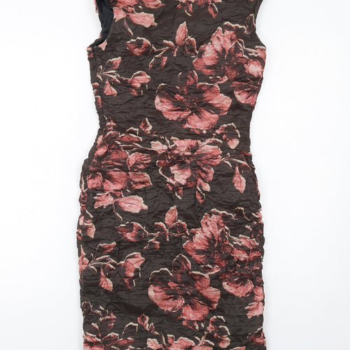 Phase Eight Womens Brown Floral Polyester Shift Size 10 Boat Neck Zip