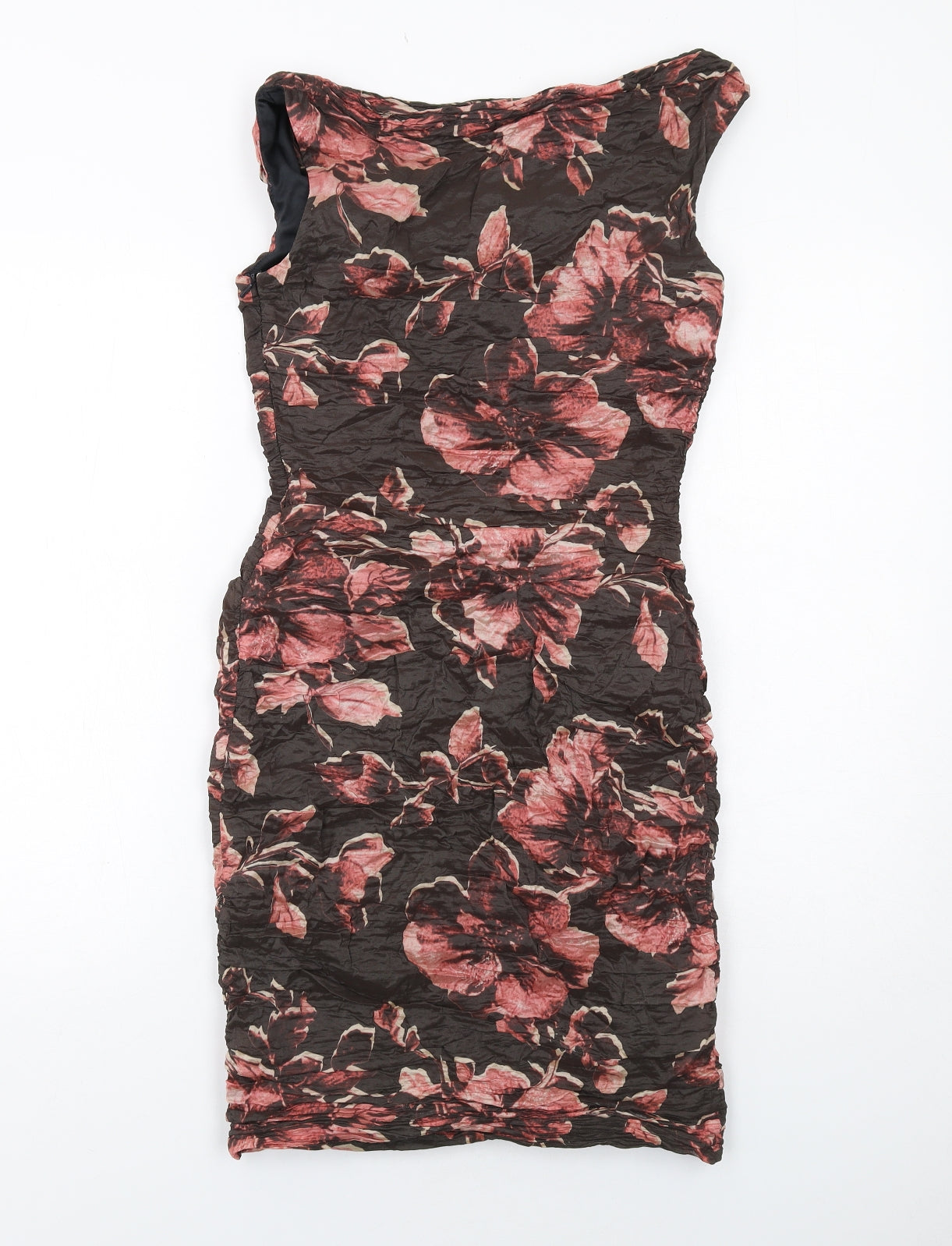 Phase Eight Womens Brown Floral Polyester Shift Size 10 Boat Neck Zip