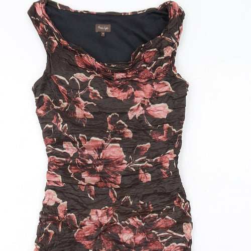 Phase Eight Womens Brown Floral Polyester Shift Size 10 Boat Neck Zip