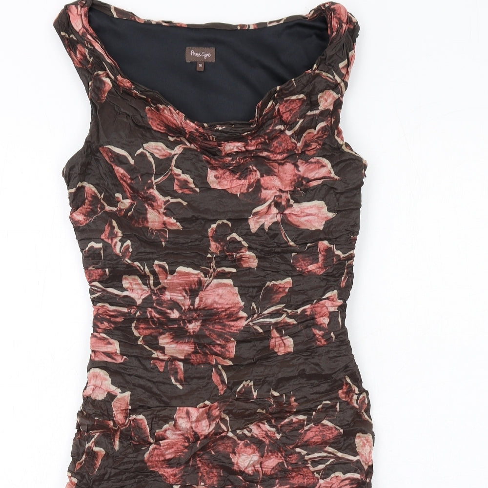 Phase Eight Womens Brown Floral Polyester Shift Size 10 Boat Neck Zip