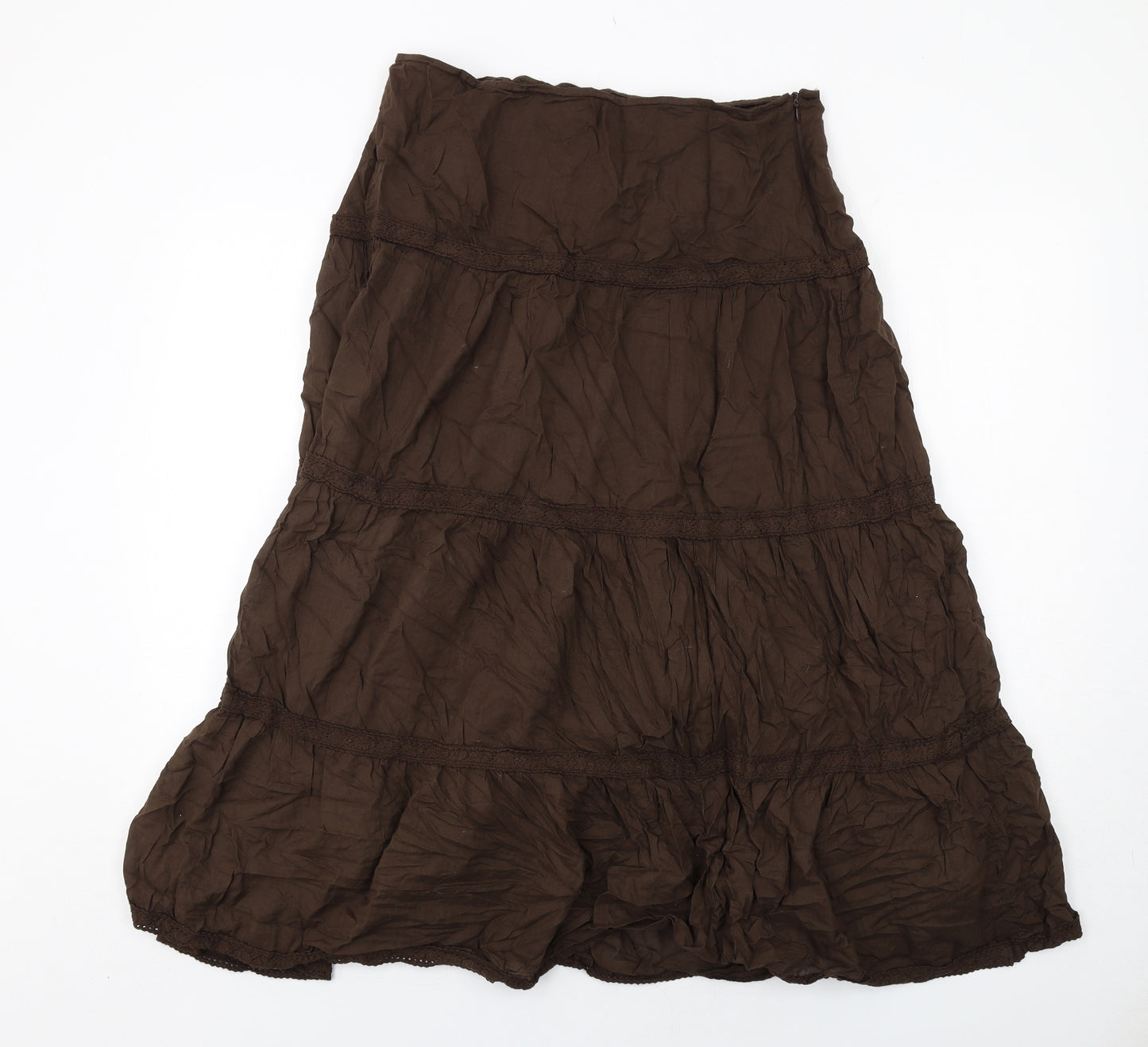 Minga Womens Brown Cotton Peasant Skirt Size 14 Zip