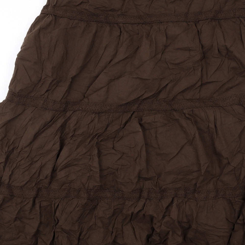 Minga Womens Brown Cotton Peasant Skirt Size 14 Zip