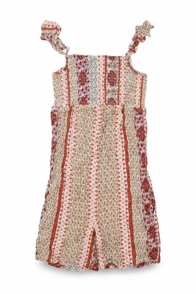 Front view of Next women’s multicoloured geometric viscose playsuit one-piece, size UK 10, pullover