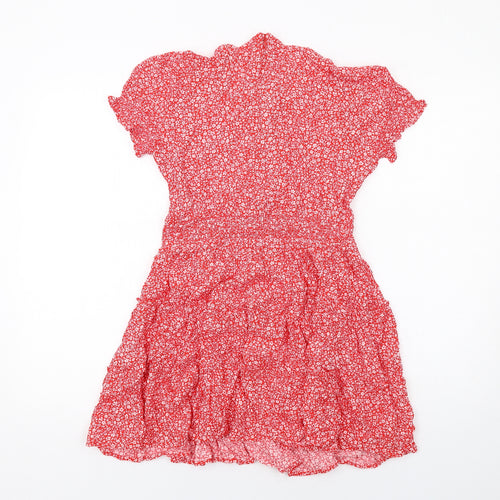 Marks and Spencer Girls Red Floral Viscose Fit & Flare Size 11-12 Years V-Neck Zip