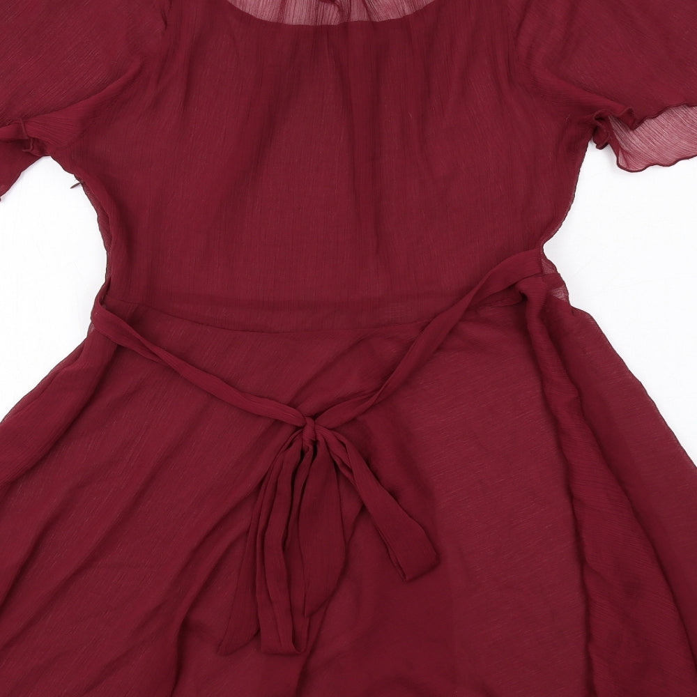 New Look Womens Red Polyester Fit & Flare Size 16 Boat Neck Zip