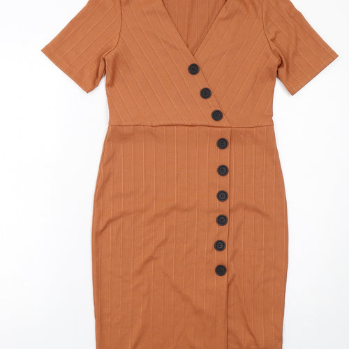 New Look Womens Brown Polyester Pencil Dress Size 10 V-Neck Pullover