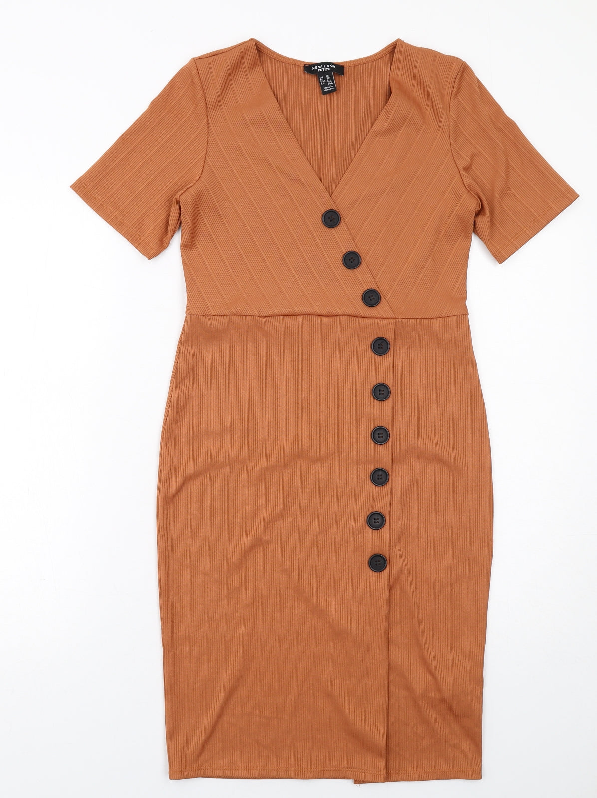 New Look Womens Brown Polyester Pencil Dress Size 10 V-Neck Pullover