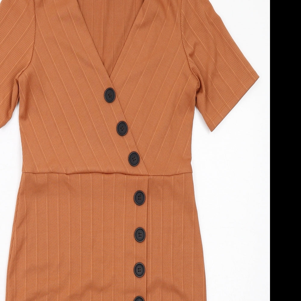 New Look Womens Brown Polyester Pencil Dress Size 10 V-Neck Pullover