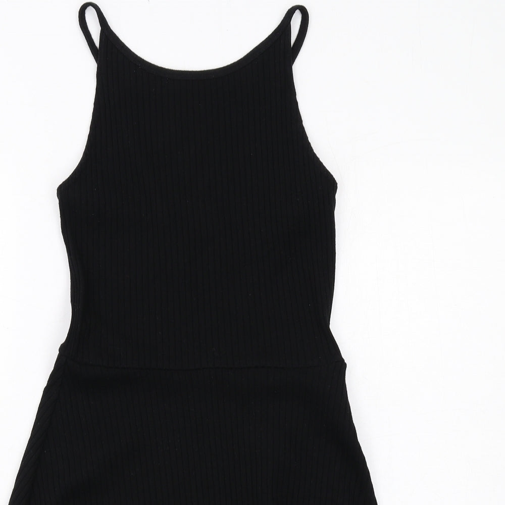 Topshop Womens Black Polyester Fit & Flare Size 12 Round Neck Pullover - Ribbed