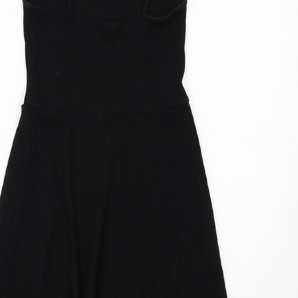 Topshop Womens Black Polyester Fit & Flare Size 12 Round Neck Pullover - Ribbed