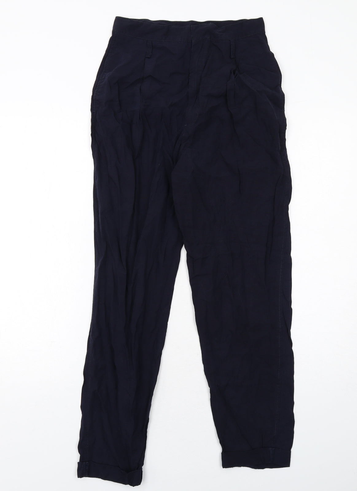 Zara Womens Blue Lyocell Trousers Size XS Regular Zip