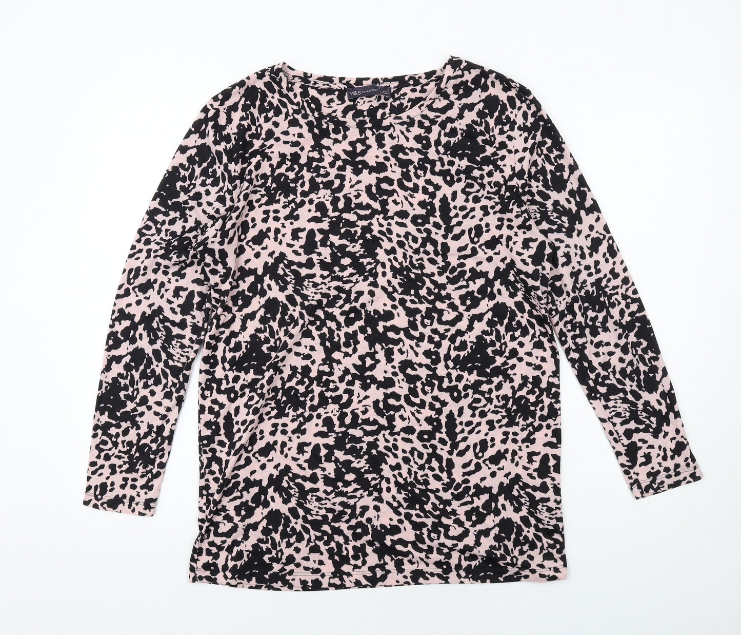 Marks and Spencer Womens Pink Geometric Polyester Basic T-Shirt Size 10 Round Neck