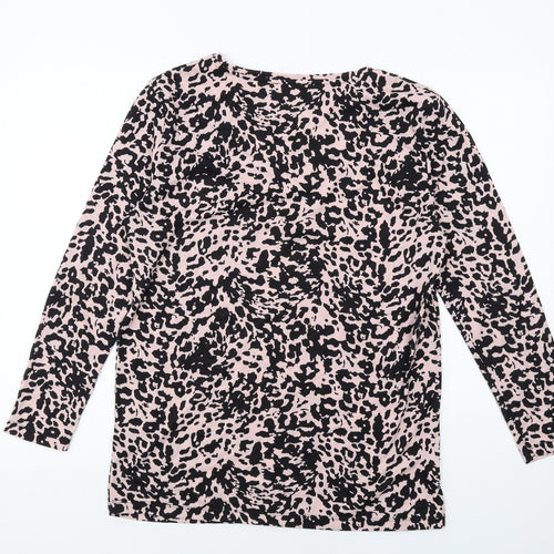 Marks and Spencer Womens Pink Geometric Polyester Basic T-Shirt Size 10 Round Neck