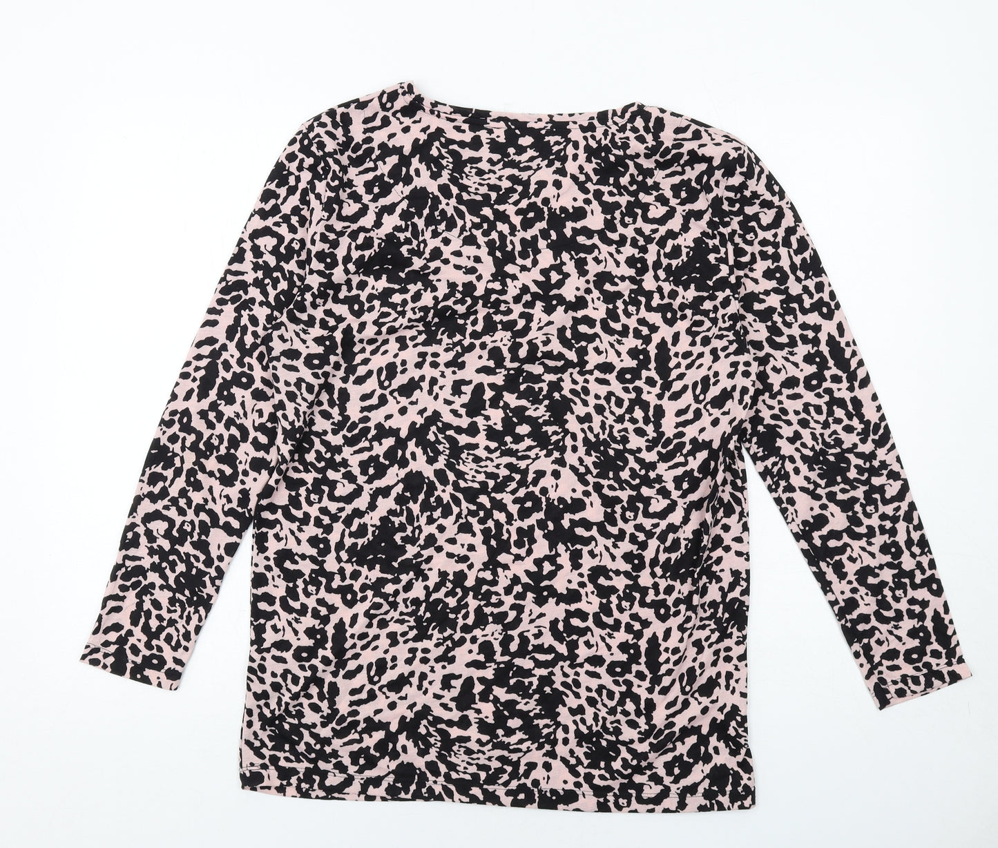 Marks and Spencer Womens Pink Geometric Polyester Basic T-Shirt Size 10 Round Neck