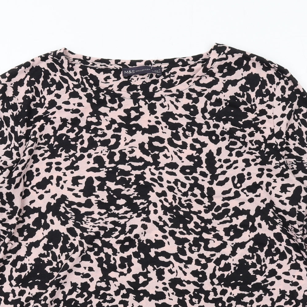 Marks and Spencer Womens Pink Geometric Polyester Basic T-Shirt Size 10 Round Neck