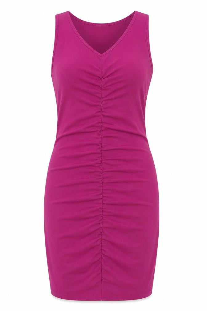 Front view of Noisy May women’s pink polyester bodycon, size L, v-neck pullover
