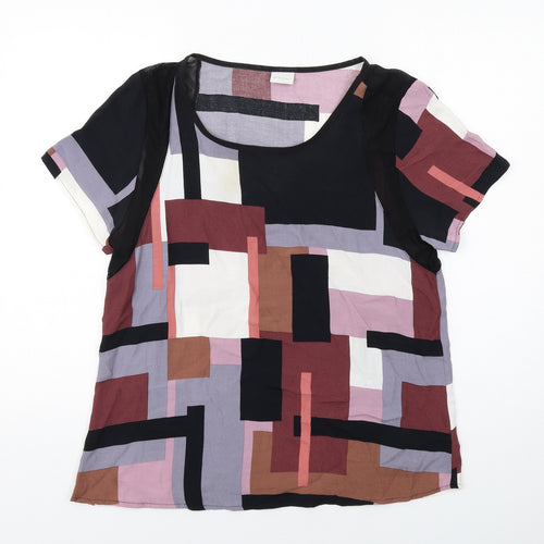 Infront Womens Multicoloured Geometric Viscose Basic T-Shirt Size M Round Neck