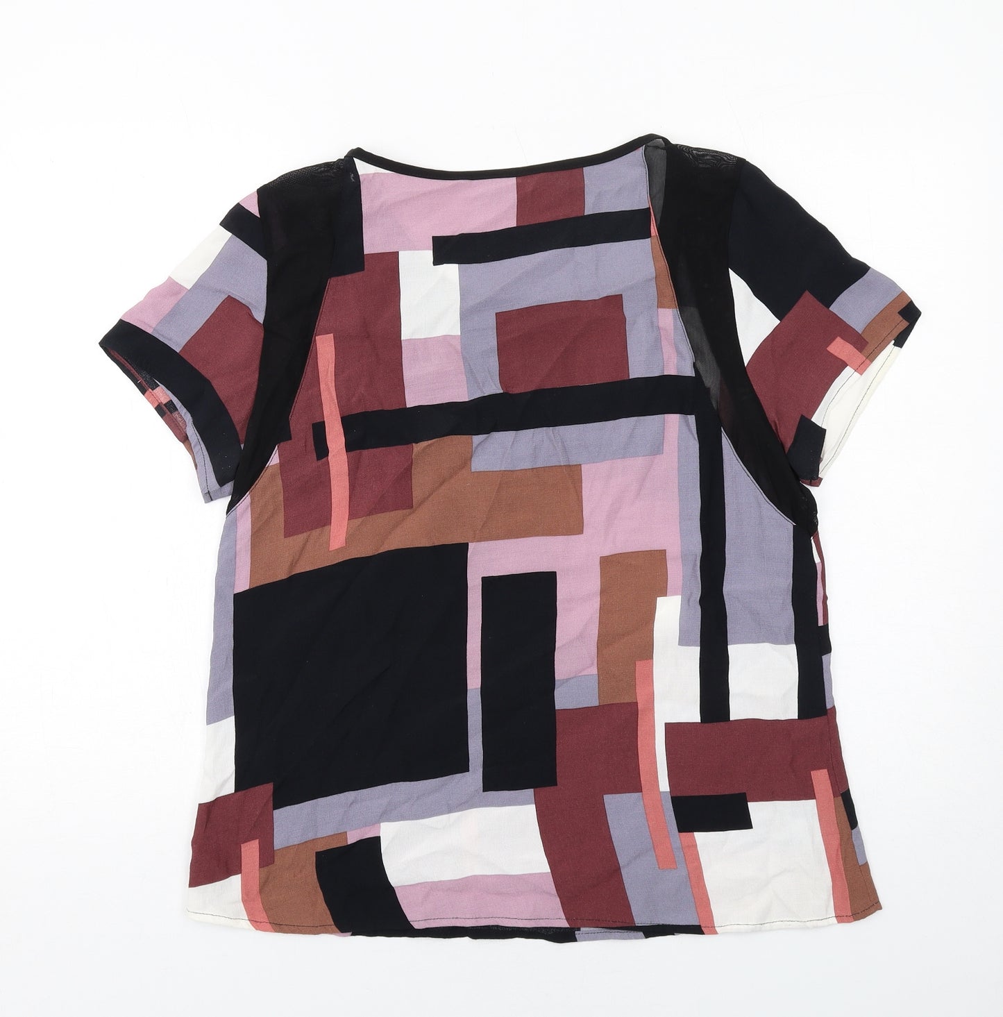 Infront Womens Multicoloured Geometric Viscose Basic T-Shirt Size M Round Neck