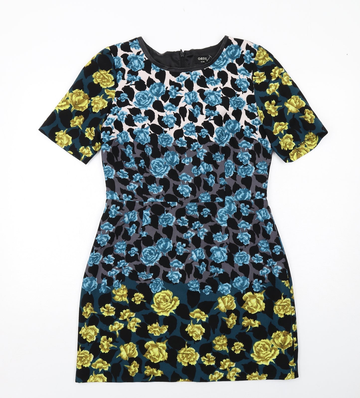 Oasis Womens Multicoloured Floral Polyester Shift Size 12 Boat Neck Zip