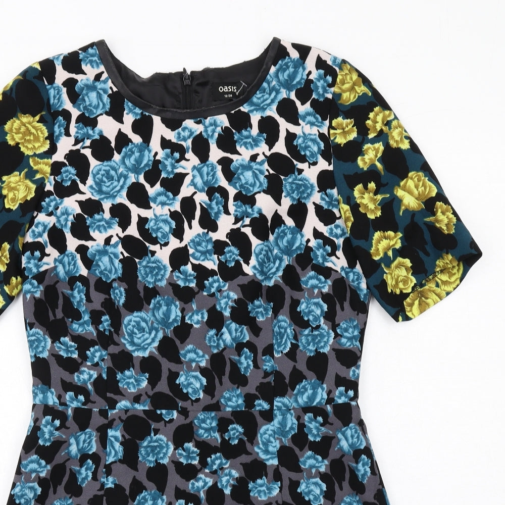 Oasis Womens Multicoloured Floral Polyester Shift Size 12 Boat Neck Zip