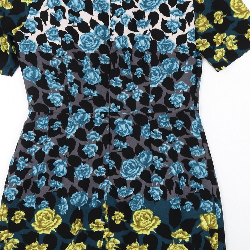 Oasis Womens Multicoloured Floral Polyester Shift Size 12 Boat Neck Zip