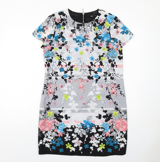Oasis Womens Multicoloured Floral Polyester Shift Size 12 Boat Neck Zip