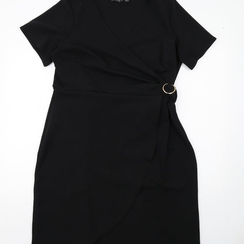 Dorothy Perkins Womens Black Polyester Wrap Dress Size 20 V-Neck Pullover