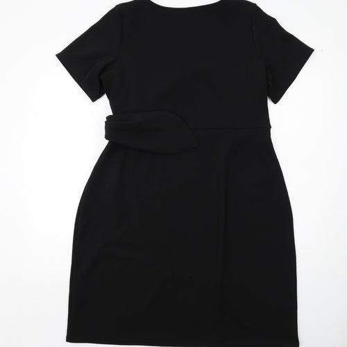 Dorothy Perkins Womens Black Polyester Wrap Dress Size 20 V-Neck Pullover